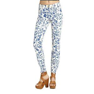 DVF loves Current/Elliott Women's size 26 Tropical Print Skinny Jeans Blue White